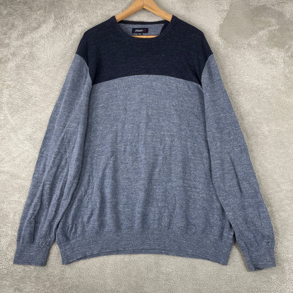 johnnie-O Sweater Mens 2XL Blue Twilight Colorblock Cotton Knit Pullover